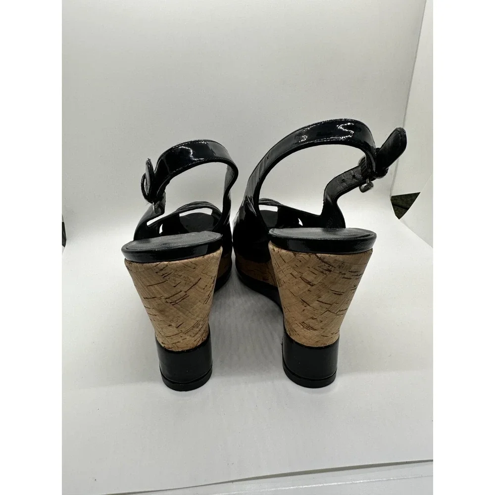 Stuart Weitzman Dolunch Patent Leather Espadrille Wedge Heel Sandals‎ Black 9M